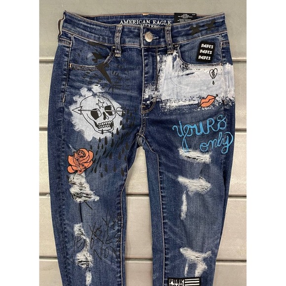 American‎ Eagle Hi Rise Jeggings Jeans Womens 4 Blue Super Stretch Pants - Picture 2 of 16